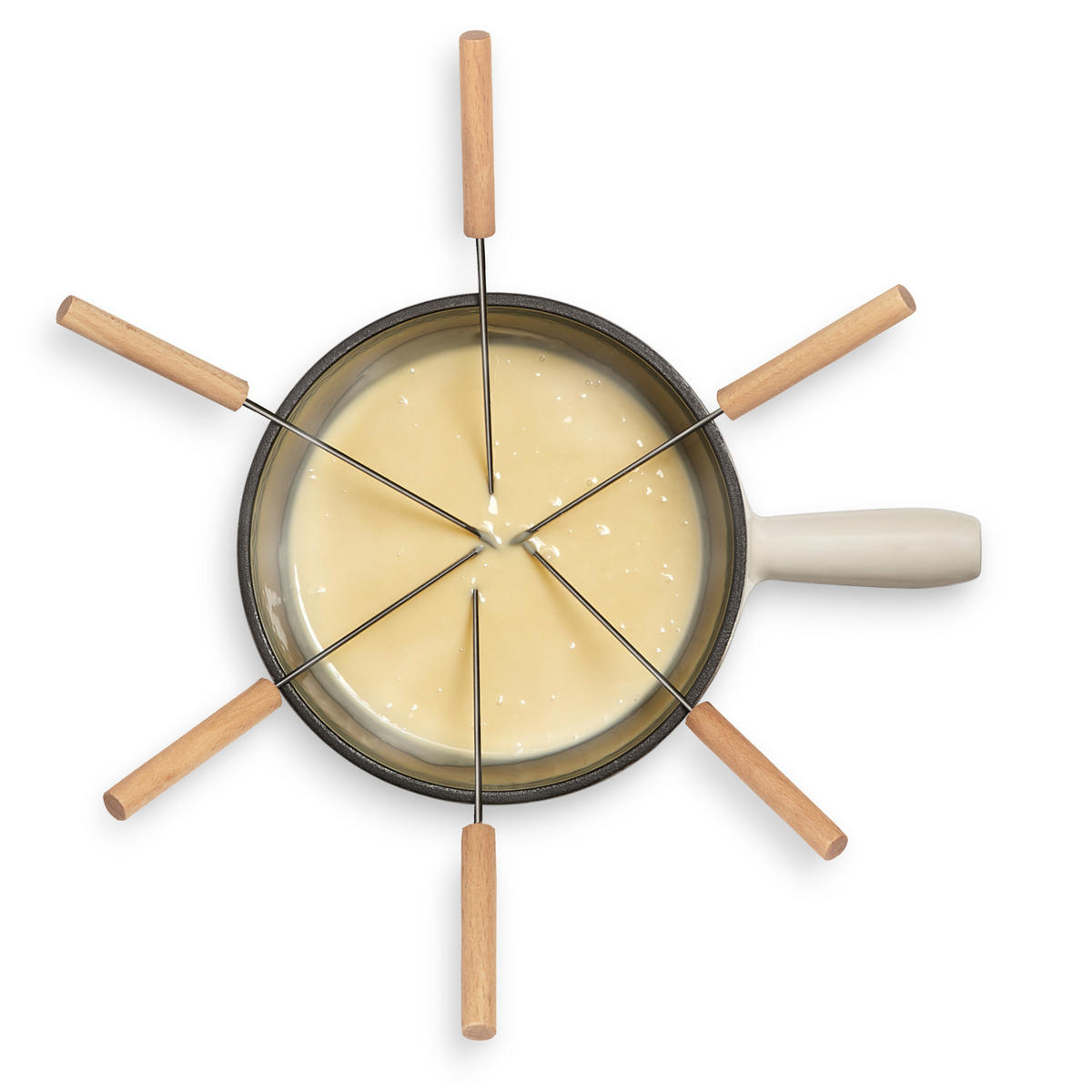 FONDUE-SET MONT BLANC Beige, 6-Personen, Gusseisen, Käse- und Schokoladenfondue, 6 Gabeln Kapazität 1.8L - Creme, Metall (21/17/21cm) - La Fonderie 1890