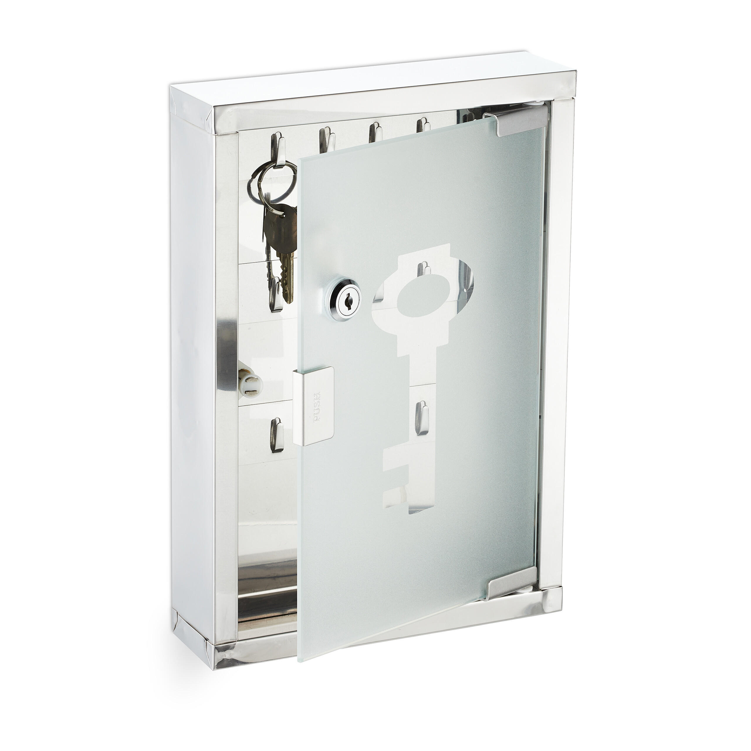 SKRINKA na kľúče - strieborná, kov/sklo (22/32/6cm) - Relaxdays