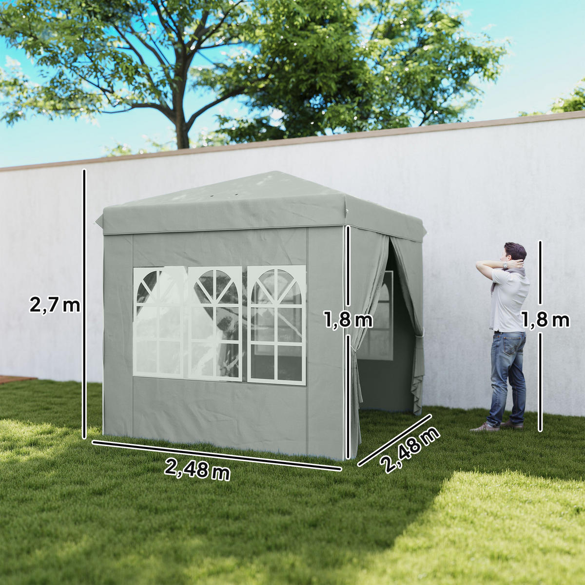 PAVILLON, faltbar,mit 3 verstellbaren Höhenstufen, wasserdicht (UPF 50+), 2,5 x 2,5 m ,Grau - Hellgrau, Metall (248/270/248cm) - Vallsero