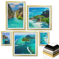 WANDBILDER 5er Set - 50x50 cm & 20x30 cm & 40x60 cm Goldrahmen - Seeboote Hirsche Berge - Goldfarben, Kunststoff (40/60cm) - ArtPrintCave