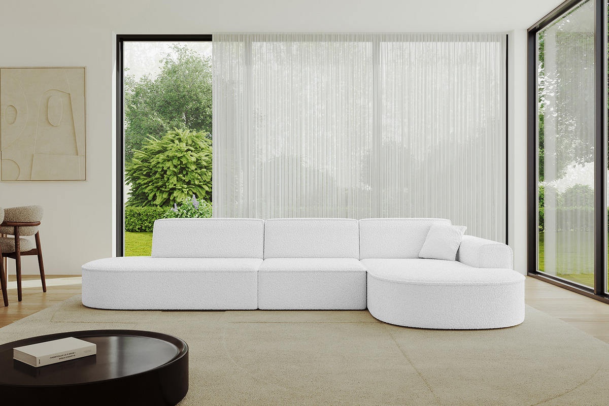 ECKSOFA Ottomane Rechts MARI-L2 - 317x163x73,5 cm Weiß Bouclé - Schwarz/Weiß, Holzwerkstoff/Kunststoff (317/163cm) - ALTDECOR