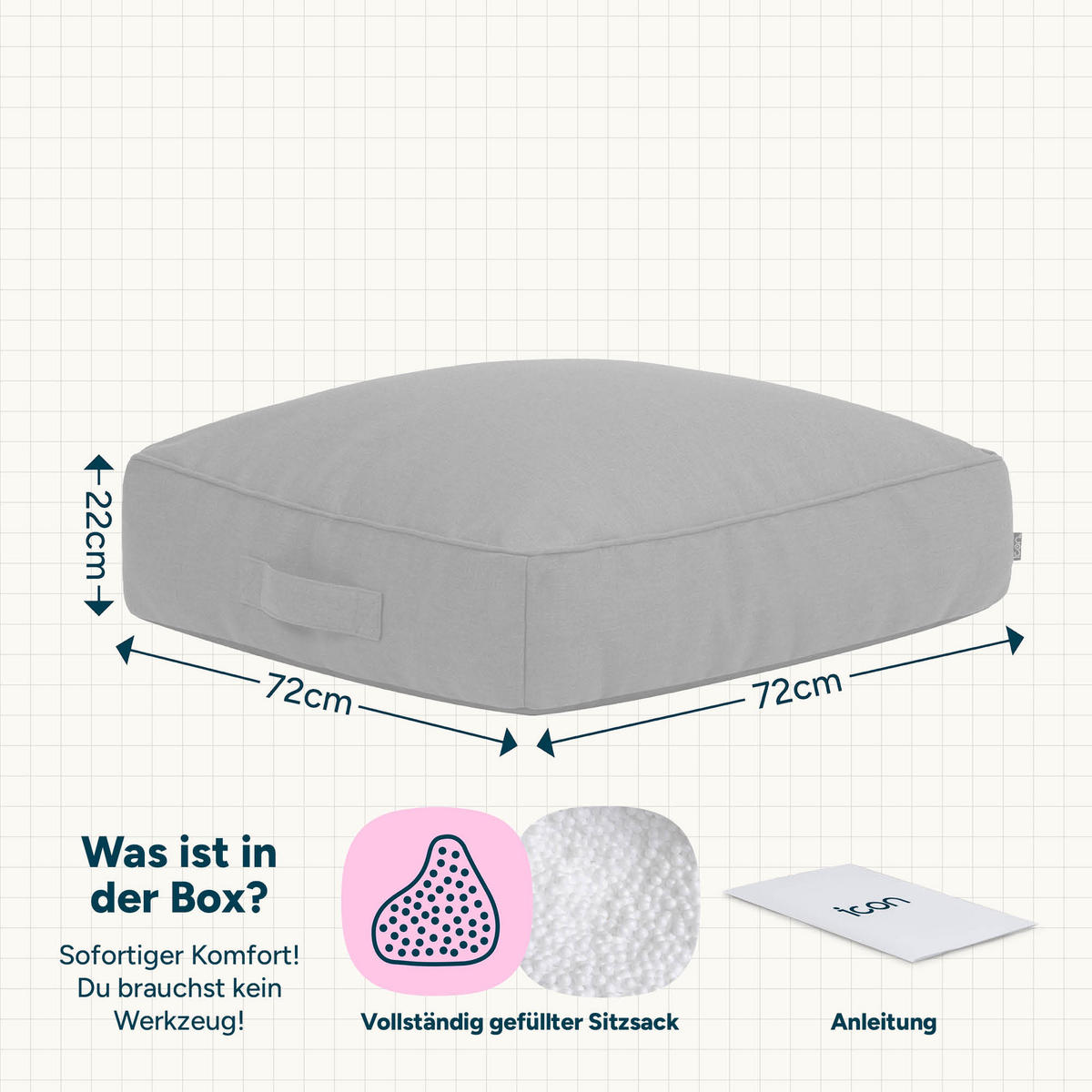 BODENKISSEN mit Sitzsackfüllung Solus - Grün, Textil (72/22/72cm) - icon
