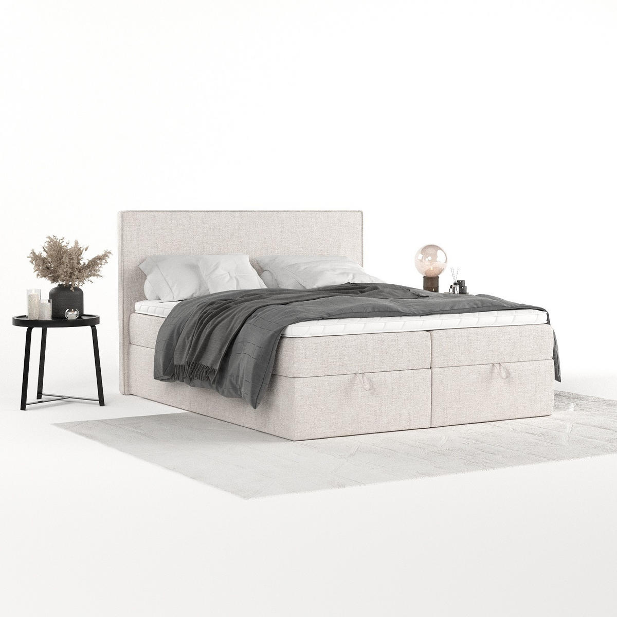 BOXBETT Velma 180/200 cm Hellbeige im Neve Stoff - Sandfarben/Schwarz, Holz/Holzwerkstoff (180/200cm) - AltaBeds