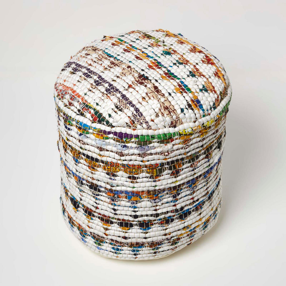 SITZPOUF rund, creme-bunt gemustert 40/40/45 cm - Multicolor, Textil (45/40/45cm) - Homescapes