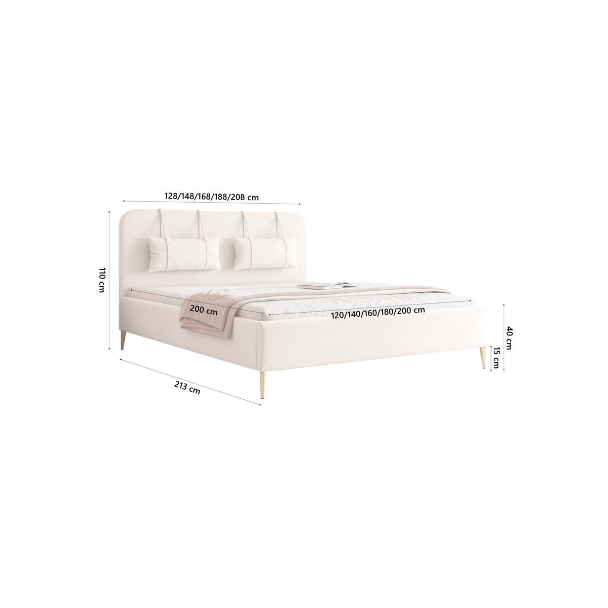 POLSTERBETT Rexal 160x200 cm, Cremeweiß - Ecru, Textil (200/160cm) - Fedve