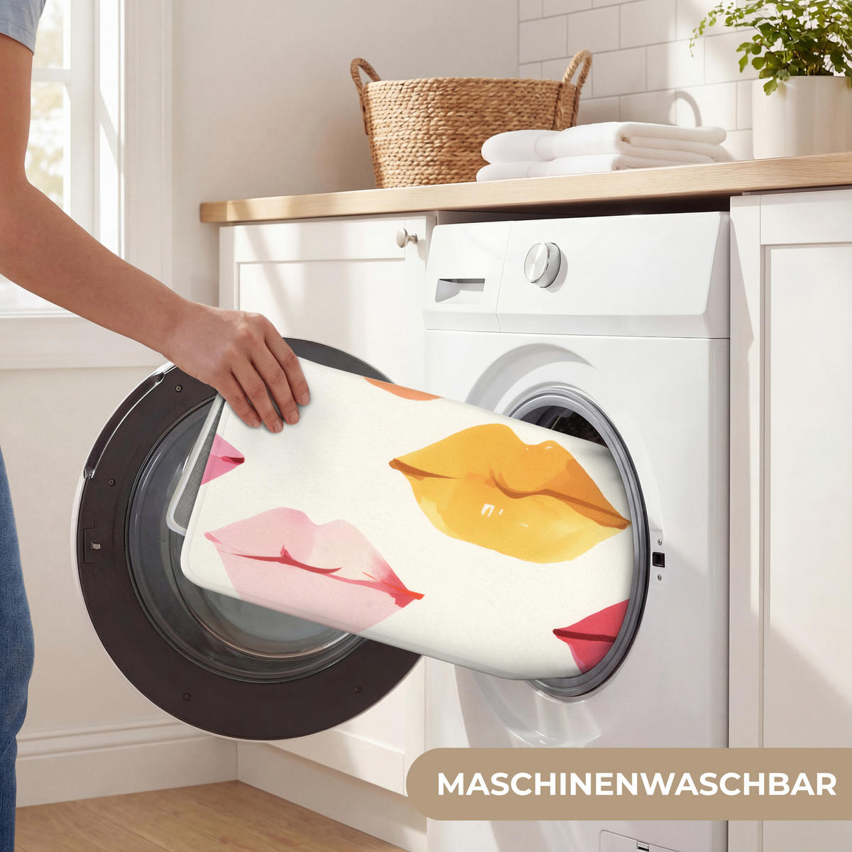 KOUPELNOVÁ PŘEDLOŽKA Rty - barevné - lesklé 90x60 cm - růžová, textil/plast (90/60cm) - OnlyWow
