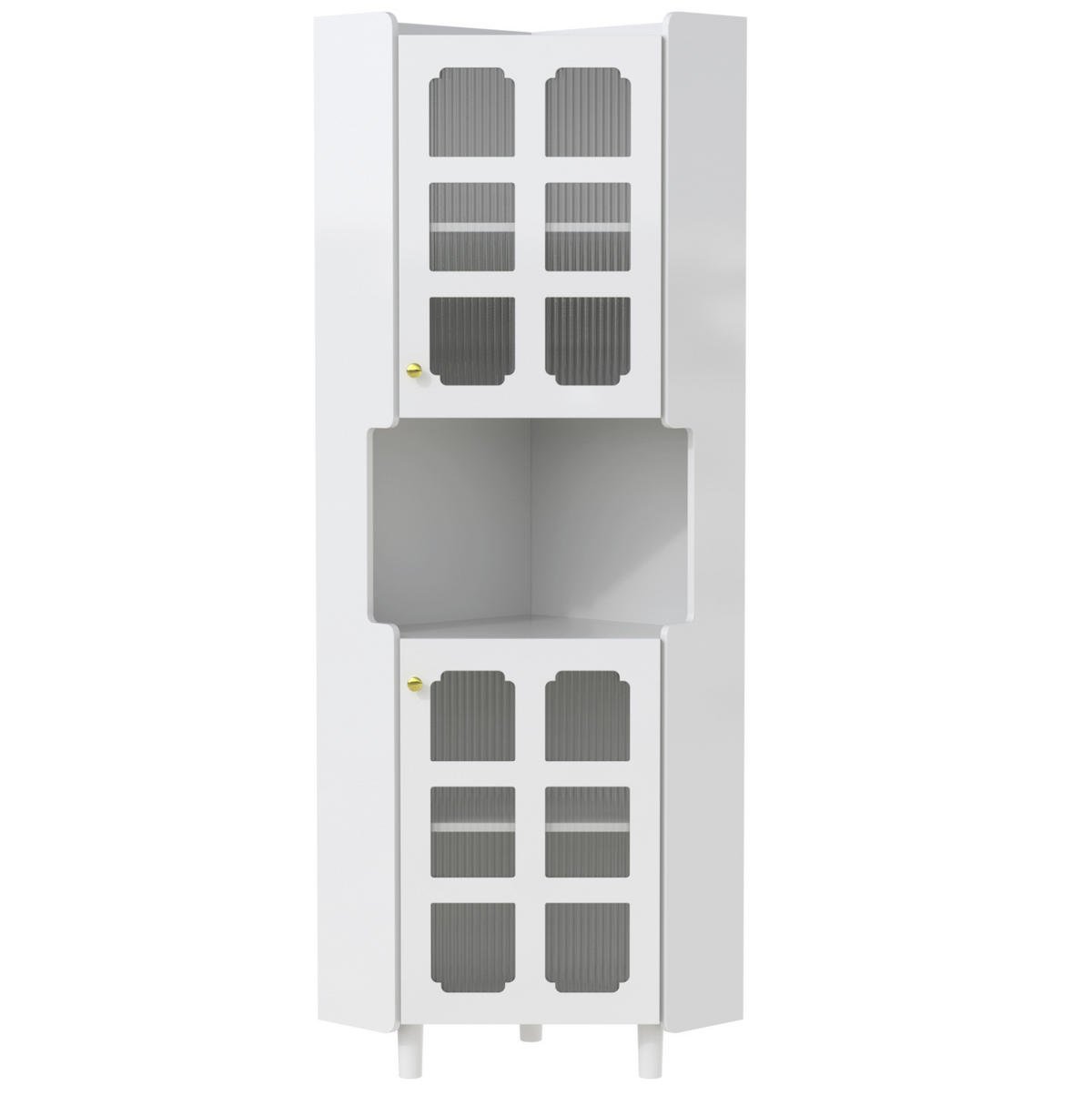 LED-ECKSPEICHERSCHRANK 63.5x17x157.5 cm Weiß aus Spanplatte mit App-LED & 3-Zonen-Storage - Weiß, Holzwerkstoff (63.5/157.5/17cm) - Modfu