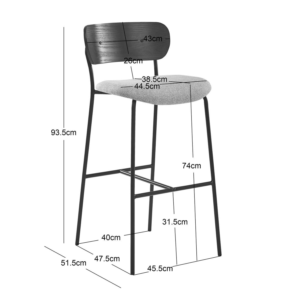 BARHOCKER 2er-Set Stoff Grau - Grau, Textil (45.5/93.5/51.5cm) - Nordlys
