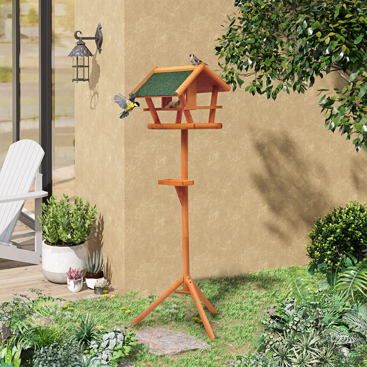VOGELFUTTERSTATION DE-17837 mit Plattform & Nistkasten Natur - Braun, Holz (37.5/42/44cm) - ComfortXL