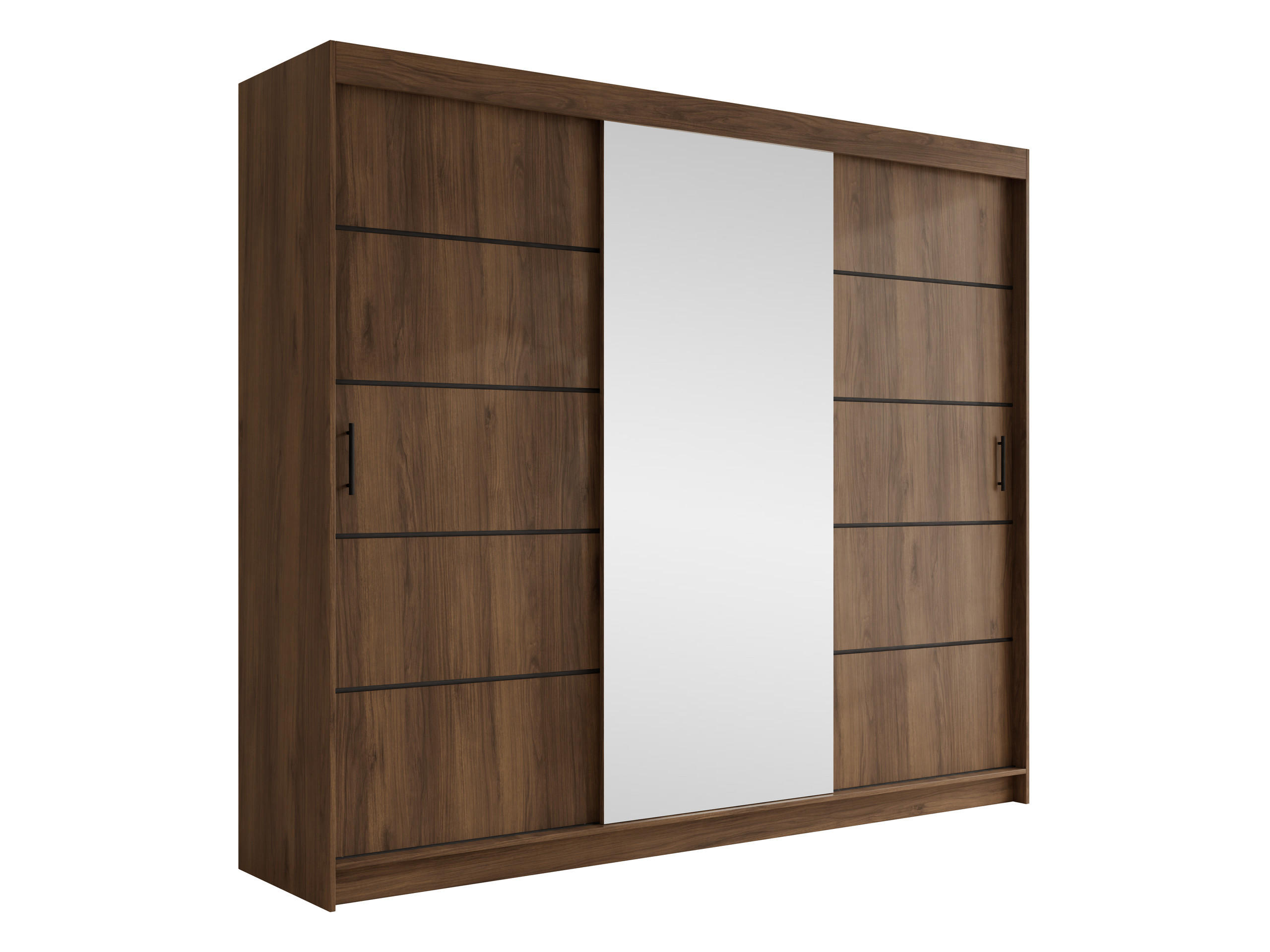 SCHIEBETÜRENSCHRANK Infinity III 250 - Nussbaumfarben/Schwarz, Holzwerkstoff/Kunststoff (250/200/58cm) - MIRJAN24