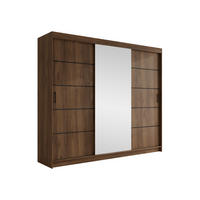 SCHIEBETÜRENSCHRANK Infinity III 250 - Nussbaumfarben/Schwarz, Holzwerkstoff/Kunststoff (250/200/58cm) - MIRJAN24