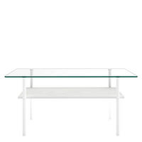 COUCHTISCH rechteckig Weiß/Holzoptik aus Glas/MDF/Metall 98/58/45 cm - Transparent/Weiß, Glas/Holzwerkstoff (98/58/45cm)