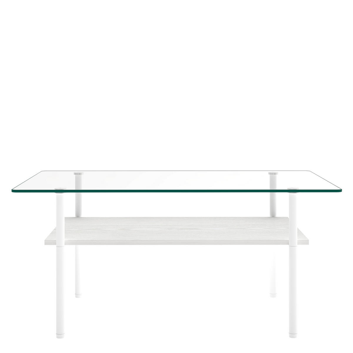 COUCHTISCH DE-37418 rechteckig mit Glasplatte und MDF-Ablage Weiß - Weiß, Metall (98/58/45cm) - ComfortXL