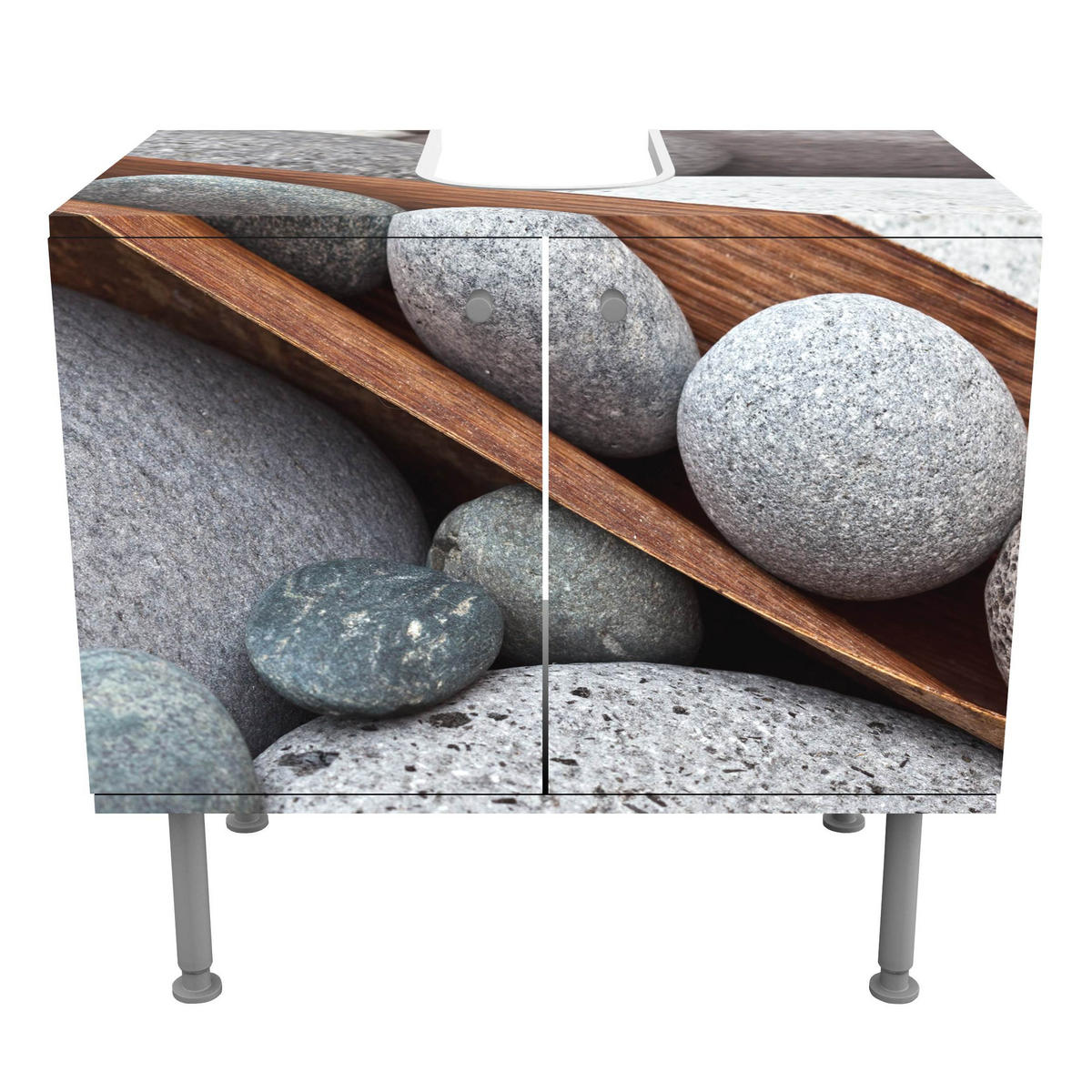WASCHBECKENUNTERSCHRANK Stillleben mit grauen Steinen 60/55/35 cm - Grau, Holzwerkstoff (60/55/35cm) - Bilderwelten