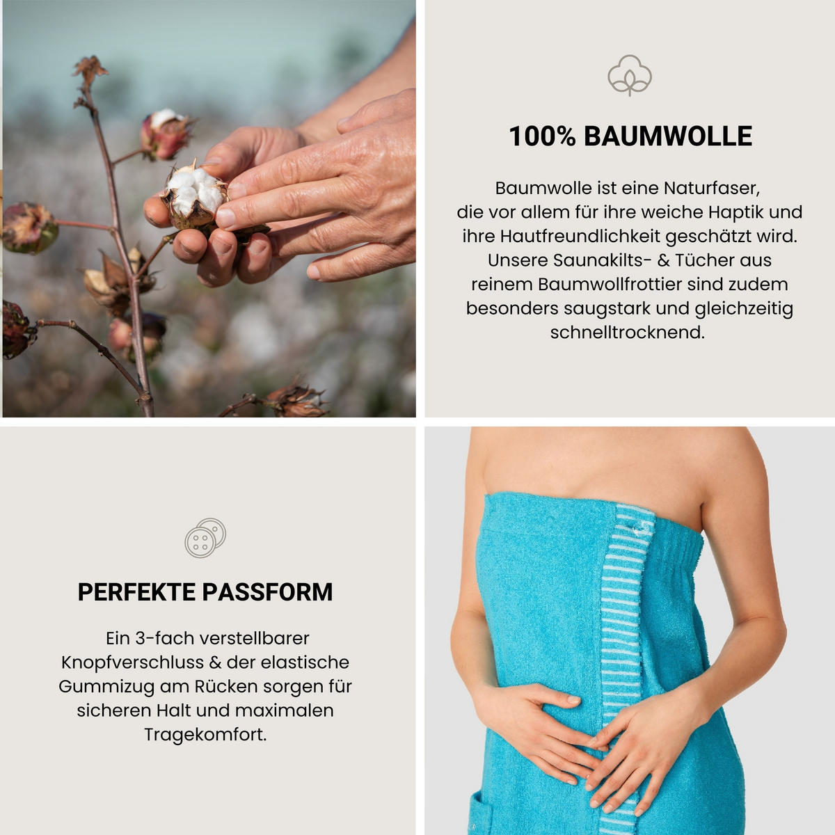 SAUNAKILT Rom Damen - Plus Size - 46-52 - Türkis - Türkis, Textil (85/160cm) - SCHIESSER