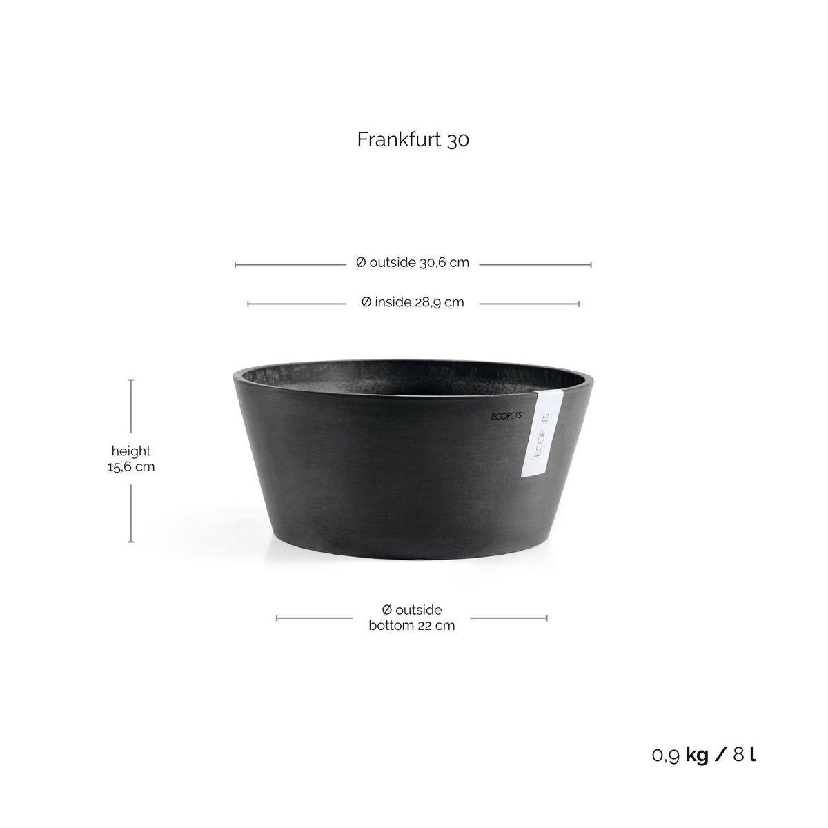BLUMENTOPF Frankfurt 30,6/15,6 cm Dunkelgrau - Dunkelgrau, Kunststoff (30.6/15.6cm) - Ecopots