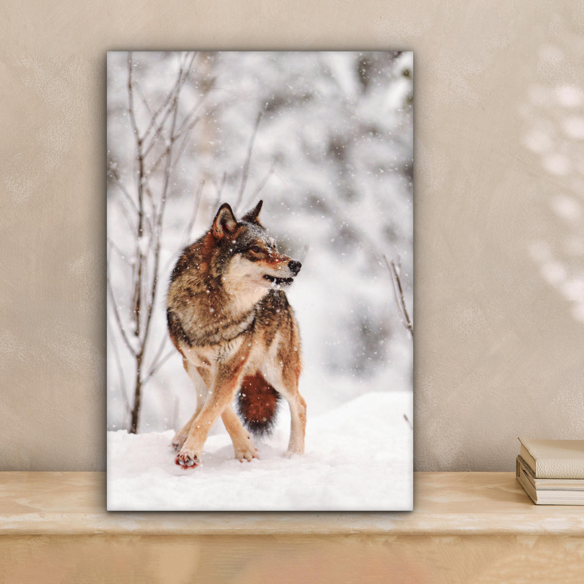 LEINWANDBILD Wolf - Winter - Schnee - Natur - Tiere Deko Wohnzimmer 20x30 cm - Haselnussfarben, Textil (20/30cm) - MuchoWow
