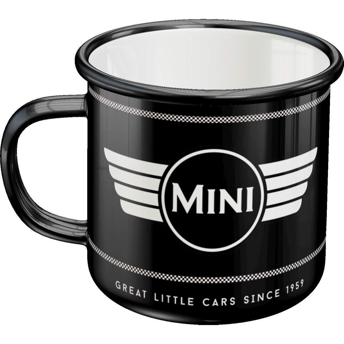 EMAILLE-BECHER 360 ml Mini Logo Black - Anthrazit/Weiß, Metall (0.36L) - Nostalgic-Art