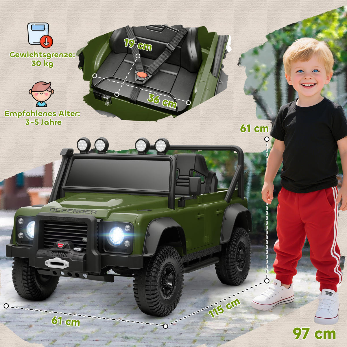 KINDER-ELEKTROAUTO 12V 7Ah Kinderauto mit 2,4 Ghz Fernbedienung Grün - Grün, Kunststoff (115/61/61cm) - AIYAPLAY
