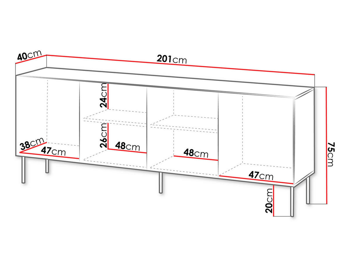 SIDEBOARD Isla 200 4D - Beige, Holzwerkstoff/Metall (201/75/40cm) - MIRJAN24