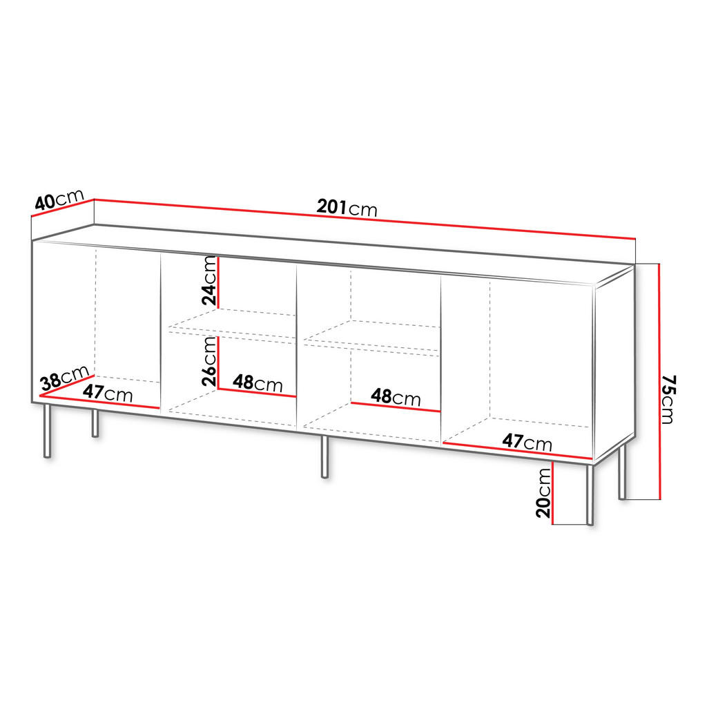 Thumbnail - Mirjan24 Sideboard, Schwarz, Holzwerkstoff, Rechteckig, rund, 201x75x40 cm, Wohnzimmer, Kommoden & Sideboards, Sideboard...