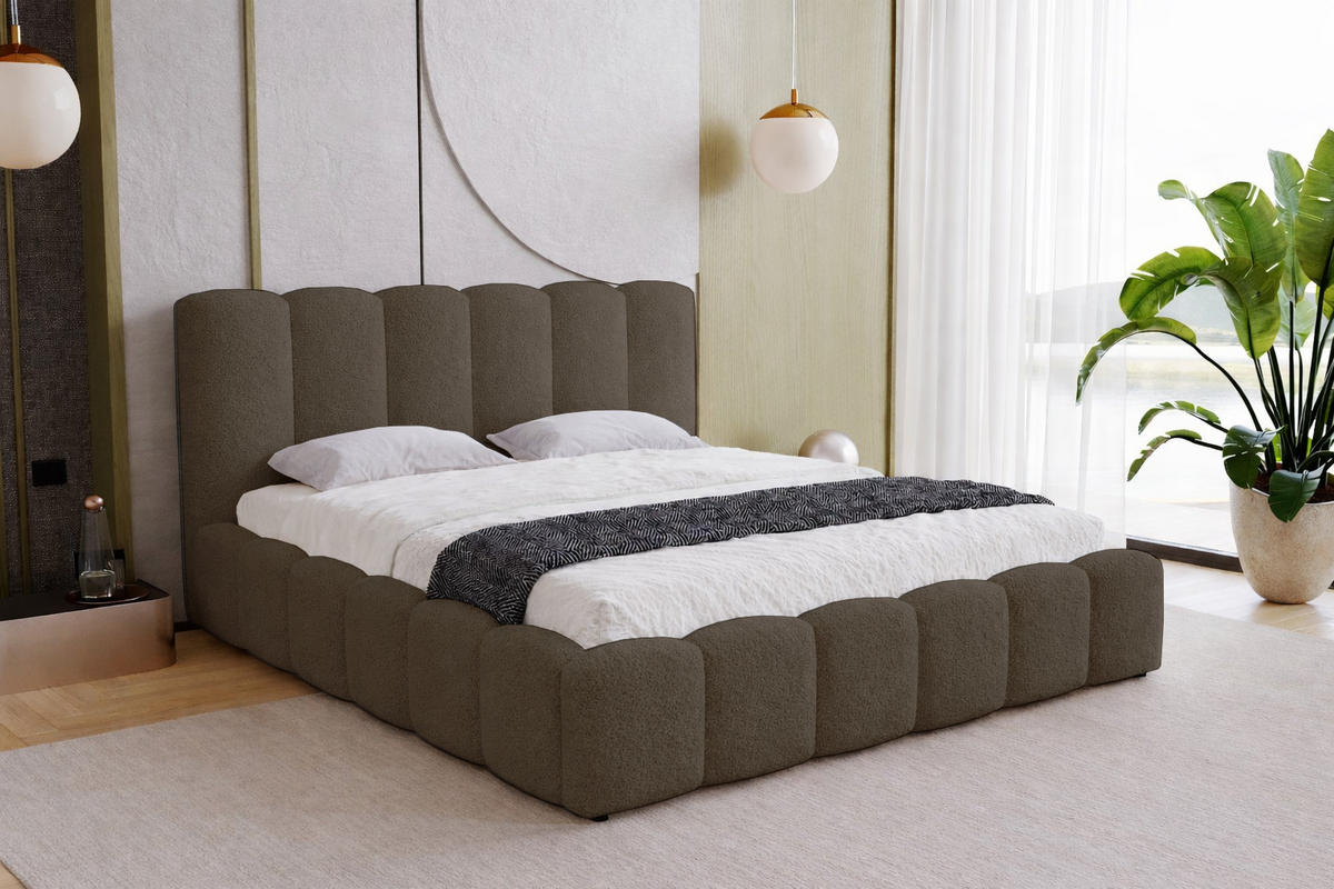 DOPPELBETT 160x200 Florent, Bettkasten, Boucle, Braun - Braun, Holz/Textil (160/200cm) - Emporius