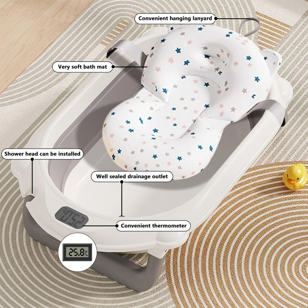 BABYBADEWANNE 3-in-1 mit Ständer, faltbare, Thermometer und Badekissen, Blau - Blau, Kunststoff (72/41cm) - Kaket