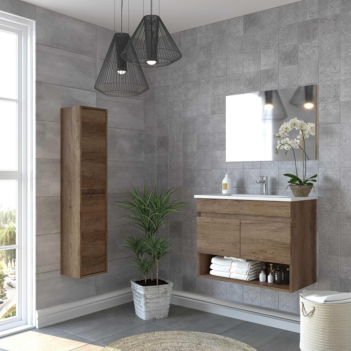 HÄNGESÄULE mit 2 Türen H140 cm - Sonoma Eiche, Holzwerkstoff (26/140/30cm) - Calicosy