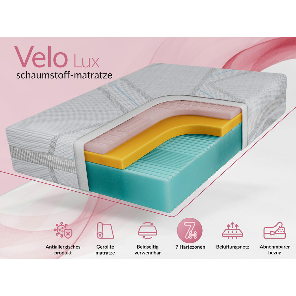 Thumbnail - MKS Viscomatratze, Mehrfarbig, Textil, H2, Füllung: Kaltschaum, Rechteckig, 90x200 cm, Oeko-Tex®, atmungsaktiv, Massagew...