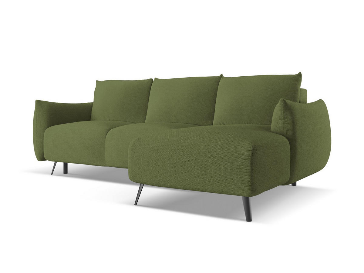 ECKSOFA mit Schlaffunktion Chenille Stoff Grün - Dunkelgrün/Schwarz, Textil/Metall (242/162cm) - Makamii