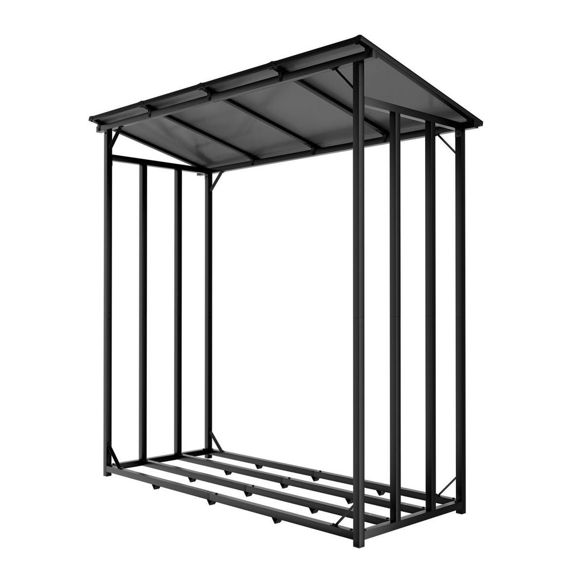 KAMINHOLZREGAL mit Dach - Schwarz, Metall (70/185/185cm) - Juskys