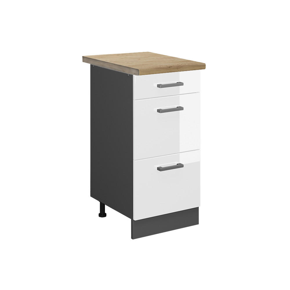 KÖKSUNDERSKÅP R-Line Vit högblank 40 cm med lådor, AP ek Vit högglans, Antracit 81.6/40/60 cm