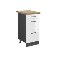 KÜCHENUNTERSCHRANK R-Line Weiß Hochglanz 40 cm mit Schubladen AP Eiche - Weiß Hochglanz/Anthrazit, Holzwerkstoff (40/81.6/60cm) - Vicco