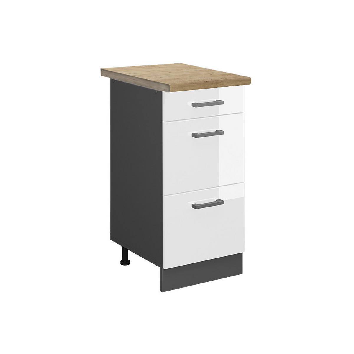 KÜCHENUNTERSCHRANK R-Line Weiß Hochglanz 40 cm mit Schubladen AP Eiche - Weiß Hochglanz/Anthrazit, Holzwerkstoff (40/81.6/60cm) - Vicco