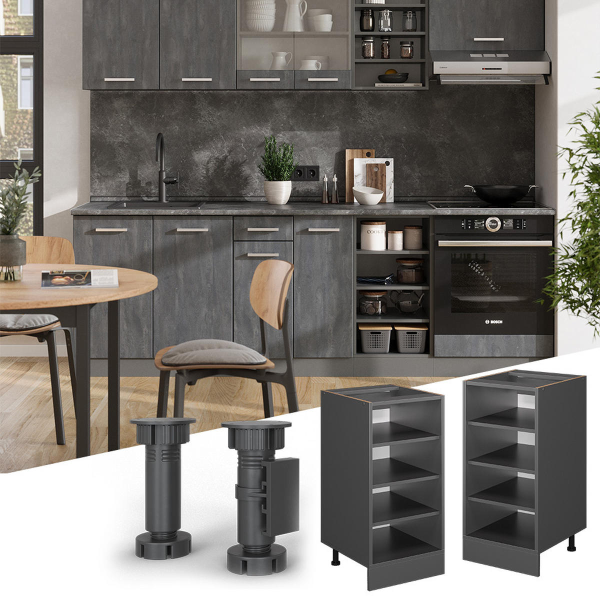 KUCHYŇSKÁ POLIČKA R-Line Antracit - antracitová, kompozitní dřevo (40/81.6/60cm) - Vicco