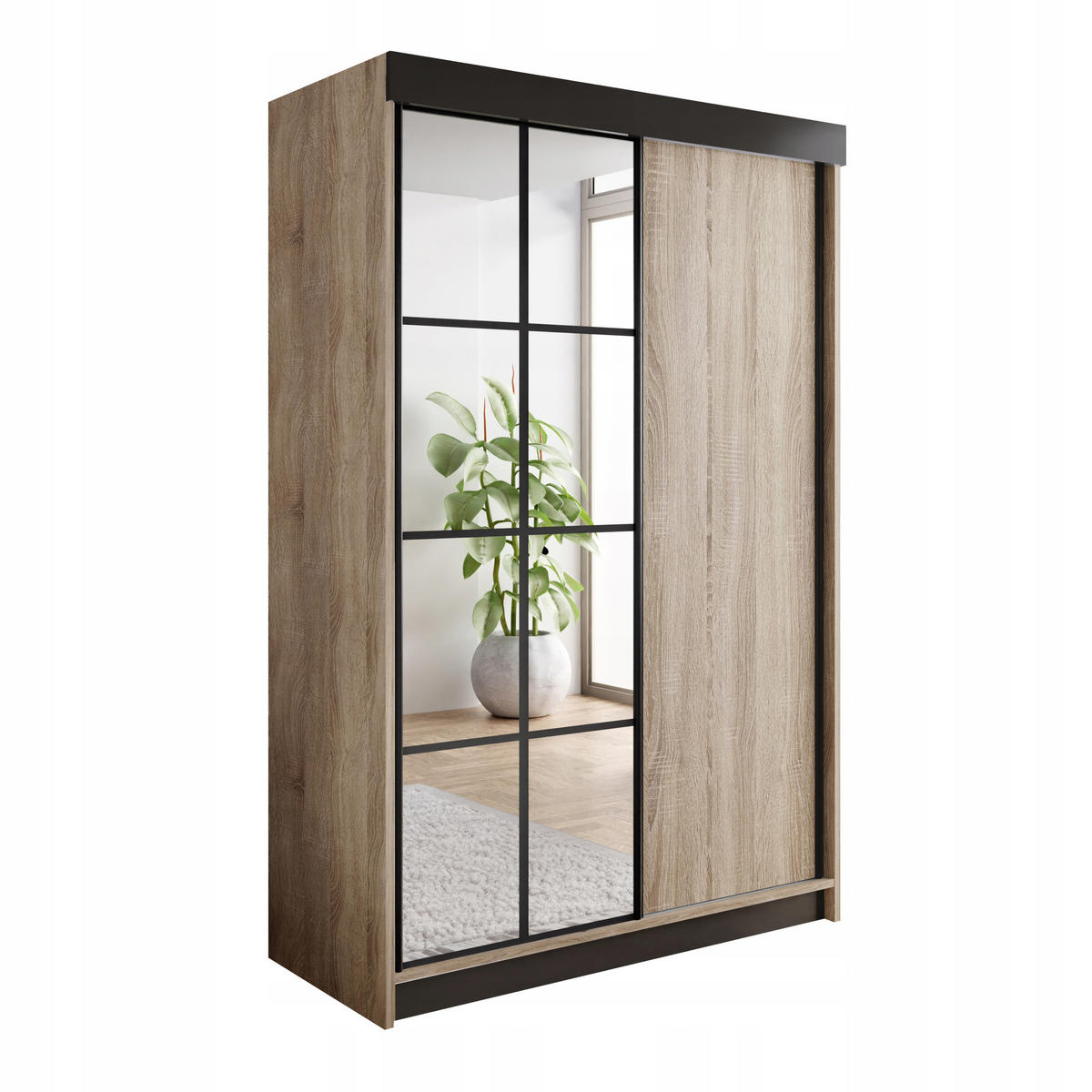 SCHIEBETÜRENSCHRANK ARI 1 mit Spiegel 150 - Sonoma Eiche - Sonoma Eiche, Holzwerkstoff (150/200/62cm) - Kier Furniture