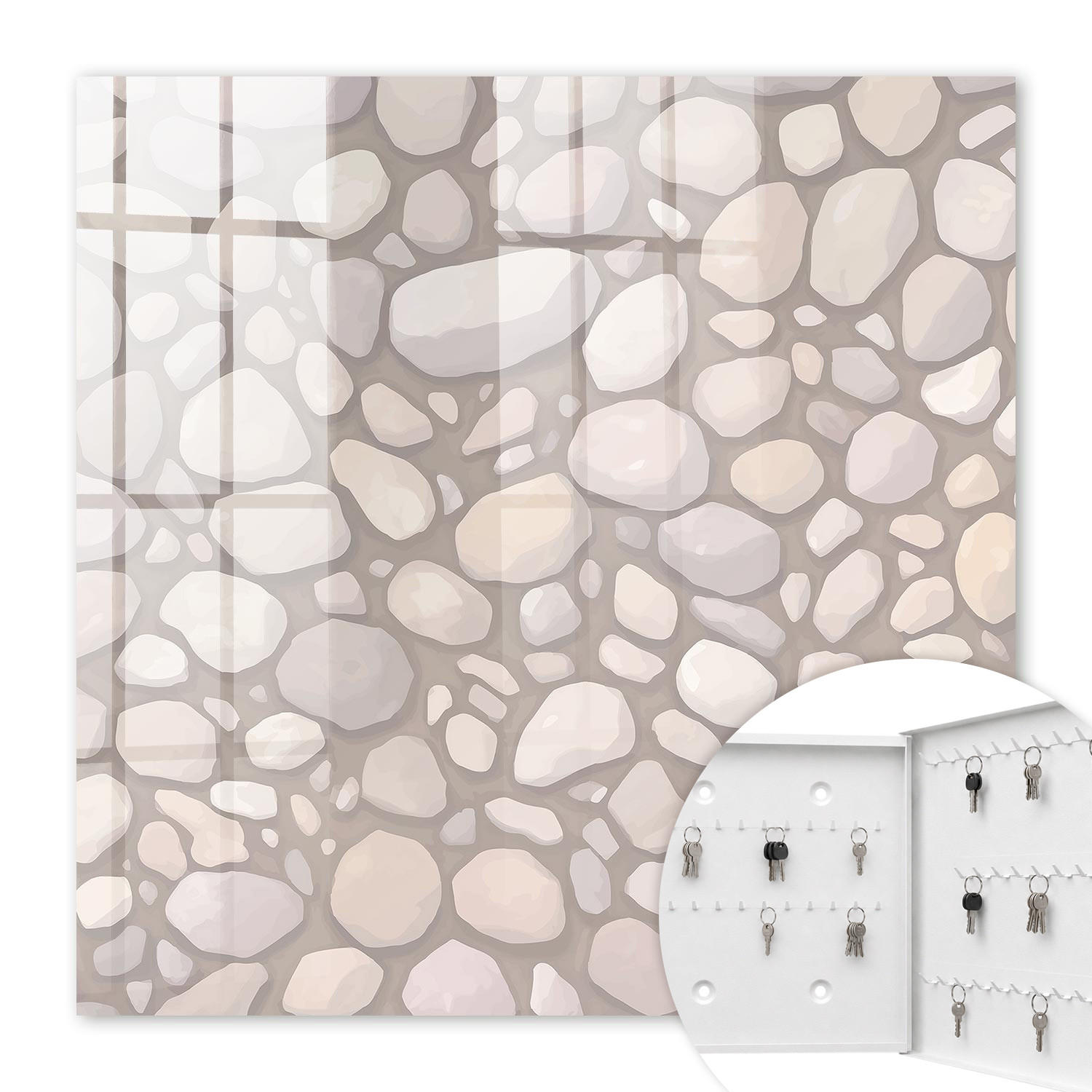 SCHLÜSSELBOX Weiß 30x30 cm – Türöffnung nach rechts - Steinstruktur - Beige, Metall (30/30/5cm) - TULUP