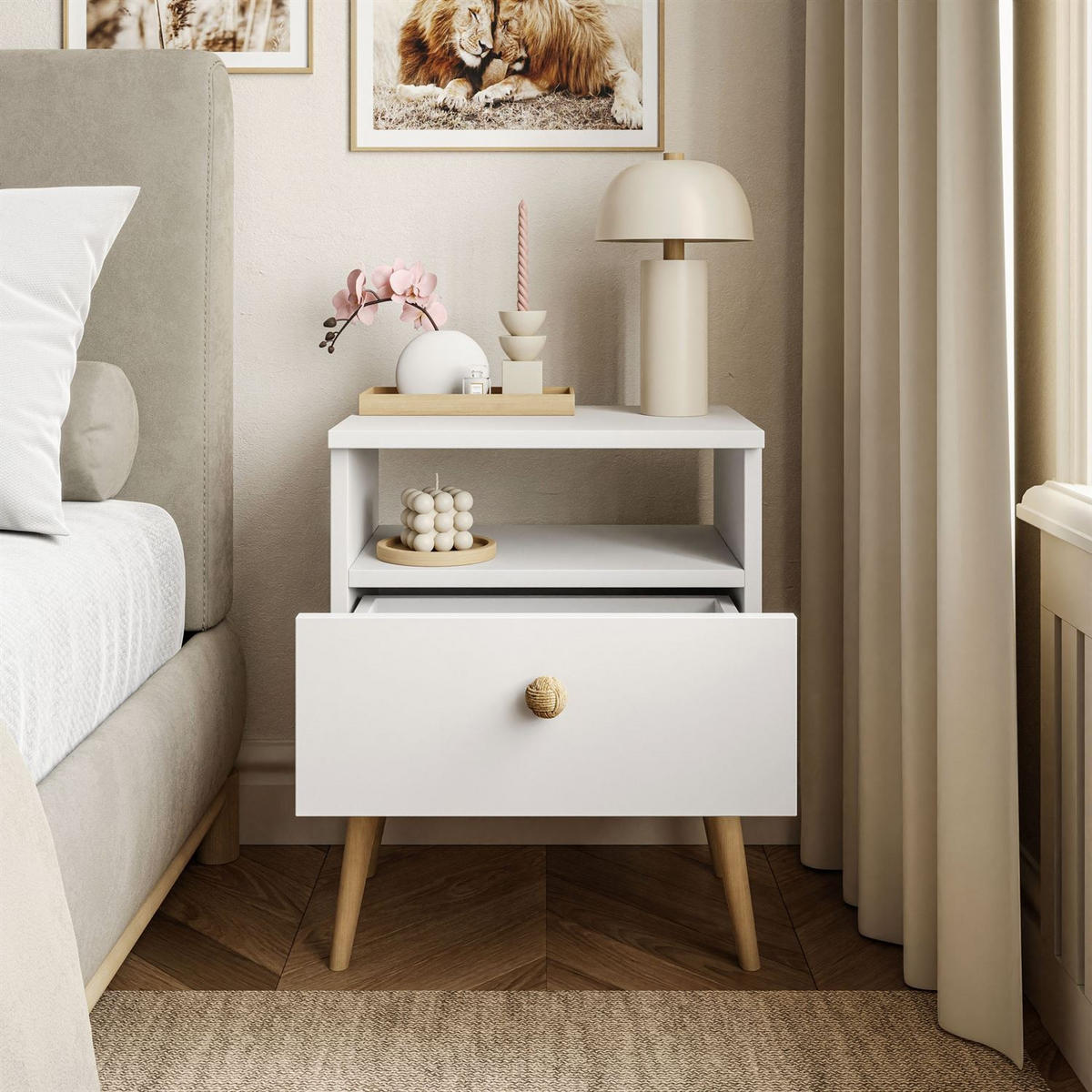NACHTTISCH HARMONY Weiß - Weiß, Holzwerkstoff (44/56/31cm) - Lookway