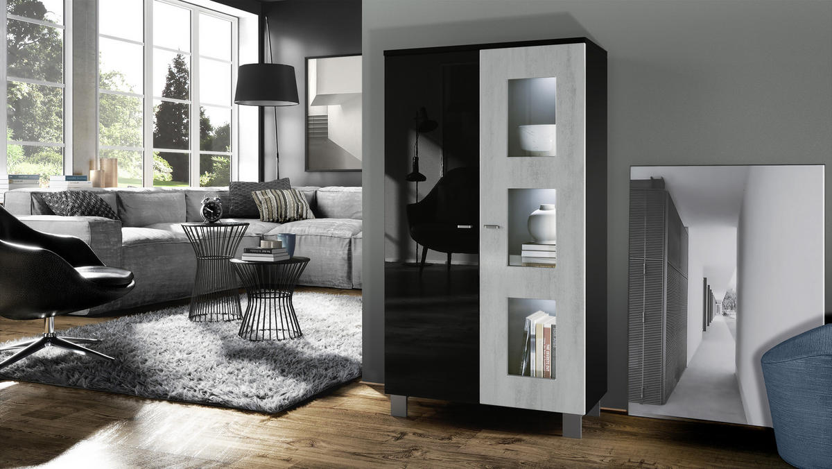 VITRINE Denjo Tür in Beton Oxid Optik - Hellgrau, Holzwerkstoff (71/129/35cm) - Vladon