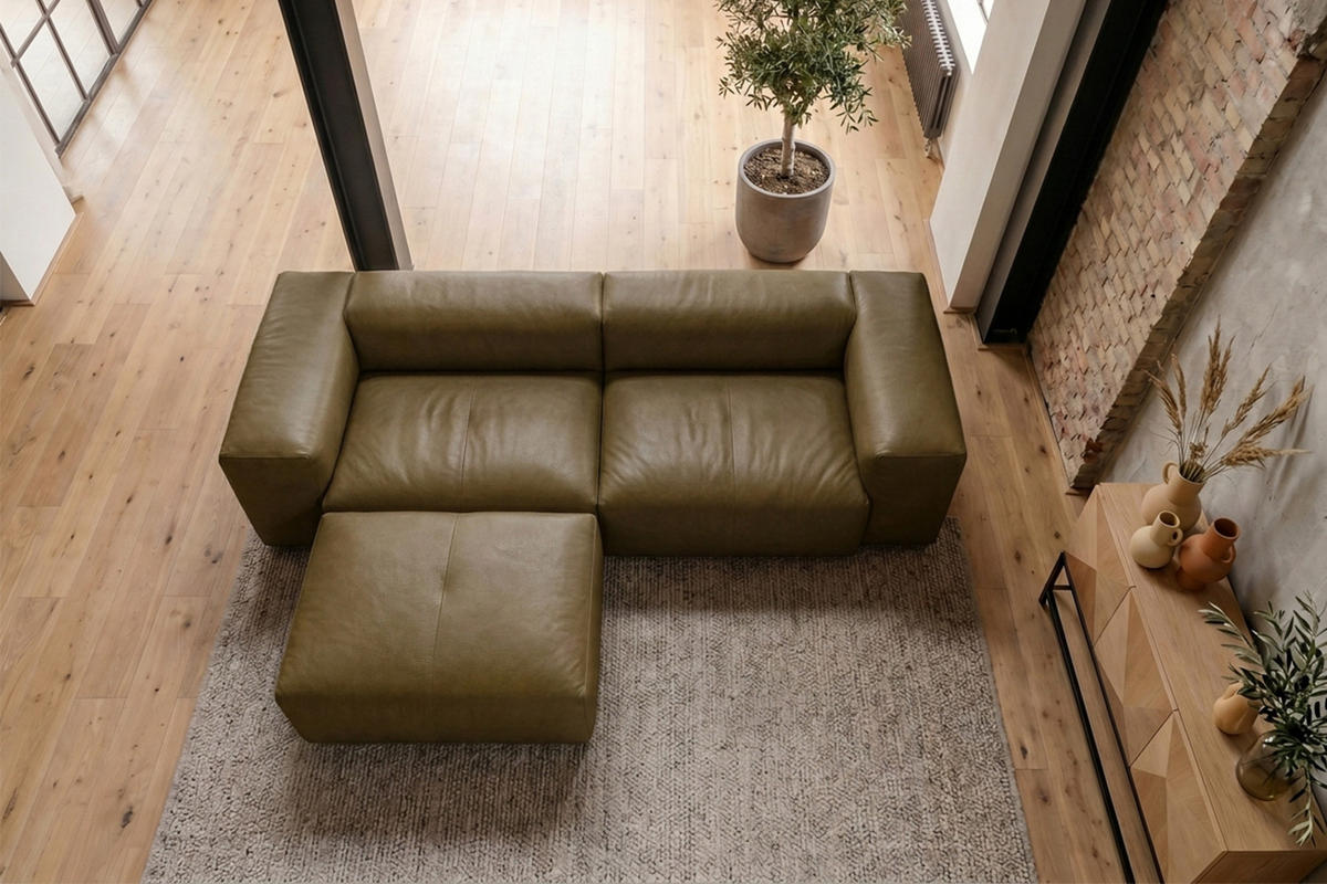 SOFA CELESTE Dunkelgrün Leder - Dunkelgrün/Schwarz, Leder/Kunststoff (302/114cm) - KAWOLA