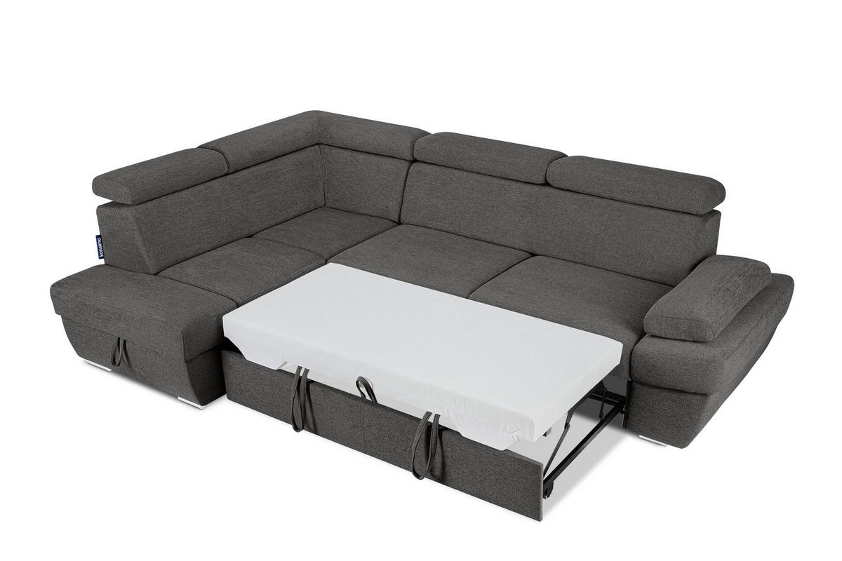 SCHLAFECKSOFA RATLO links 4/5-Sitzer mit Bettkasten, grau - Dunkelgrau/Silberfarben, Textil (270/190cm) - KONSIMO®