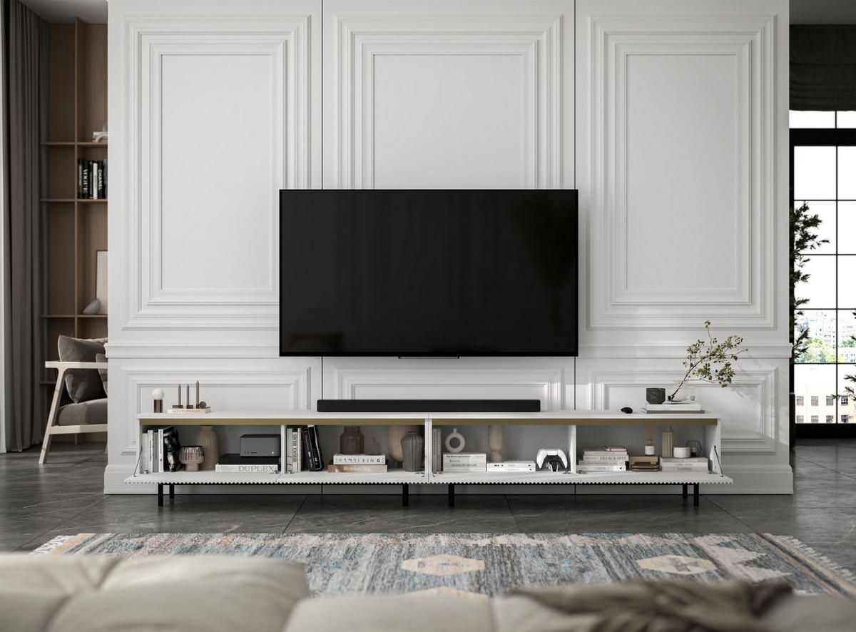TV-LOWBOARD 2-er Set Selene Weiß Matt mit Metallrahmen 140 cm - Schwarz/Weiß, Holzwerkstoff/Metall (280/44/35cm) - Meble Lindner