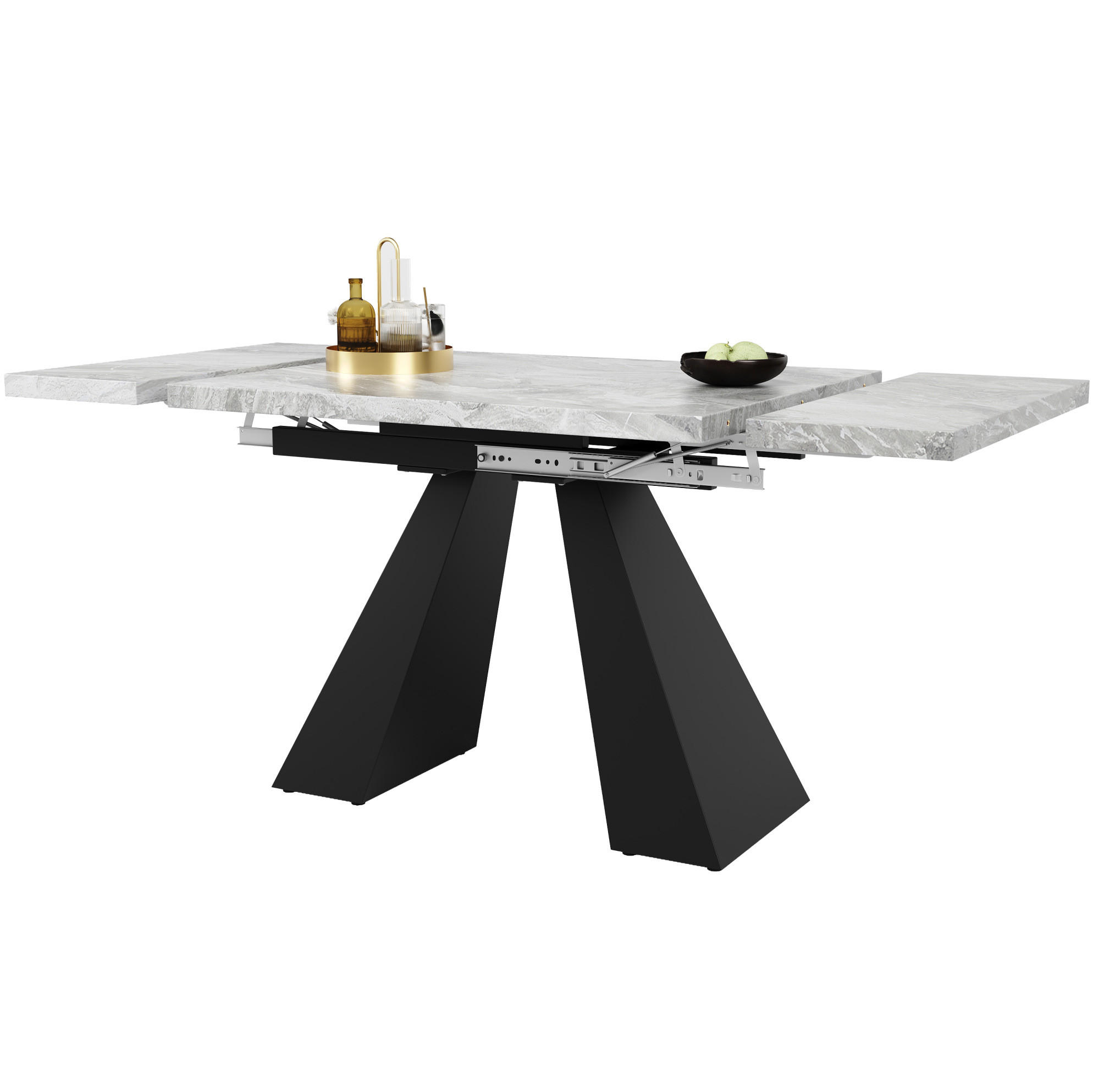 AUSZIEHTISCH 99-159/74/77 cm in Grau mit Marmoroptik & Metallgestell - Schwarz, Holzwerkstoff (159/74/77cm) - BEAOK