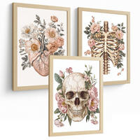 POSTER Set aus 3 Anatomie Mensch Florale Drucke und Wandbilder mit Herz Schädel und Brustkorb Weicher Vintage Stil Wanddekoration Größe Rahmenlos A4 - Klar, Papier (21/29.7/3cm) - Nacnic