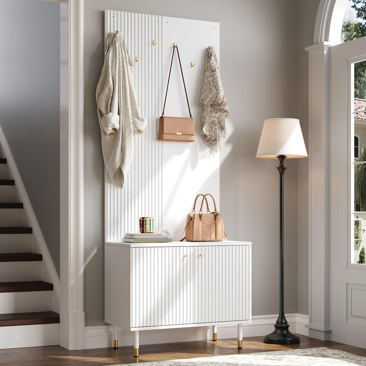 GARDEROBE Schrank Schuhschrank Haken Metallfüße Modern - Weiß, Holzwerkstoff (70/180/35cm) - FLIEKS
