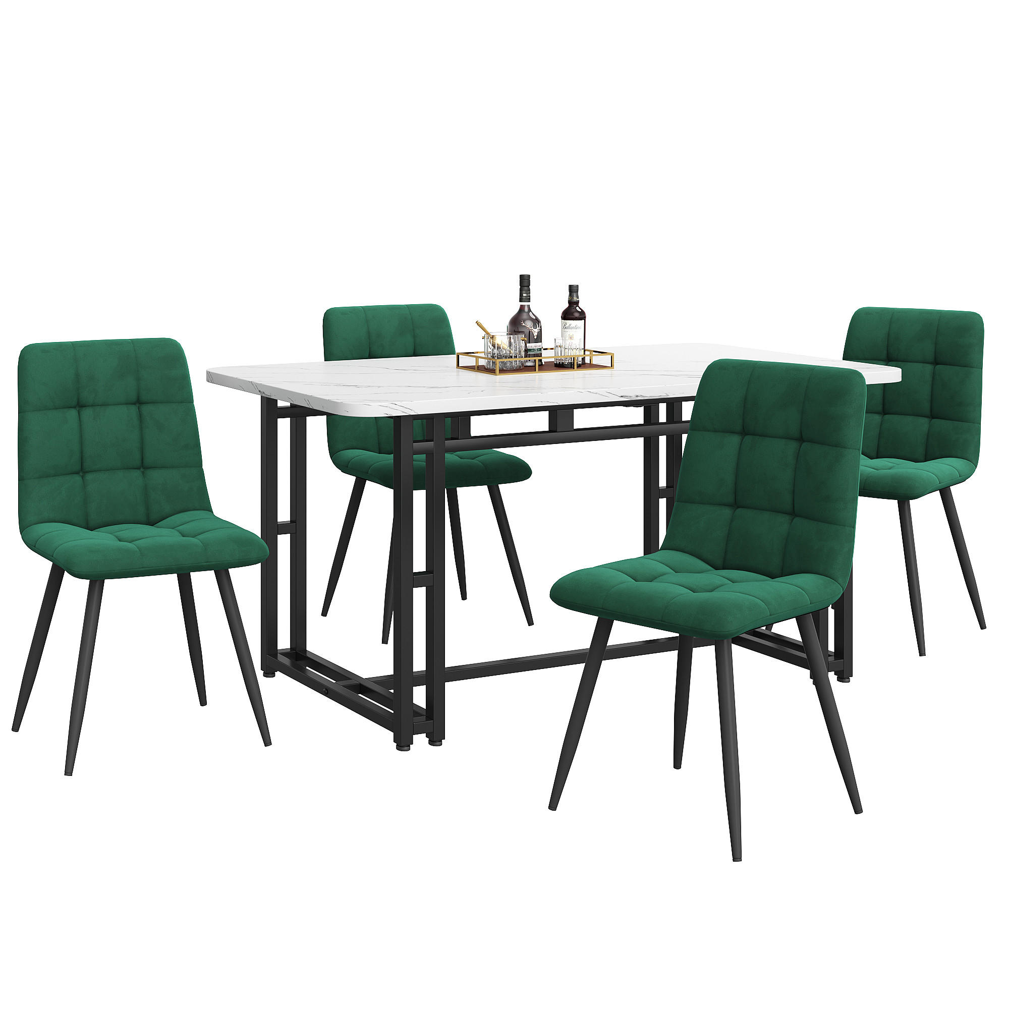 ESSGRUPPE Esstisch 4 Stühle Schwarz Grün 140x80cm - Grün, Holzwerkstoff (140/74/80cm) - FLIEKS