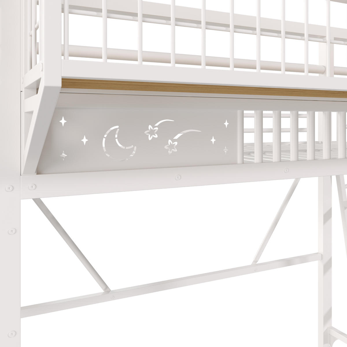 HOCHBETT 90/200 cm mit Metallgestell Weiß, Staufächern und offener Unterseite - Weiß, Metall