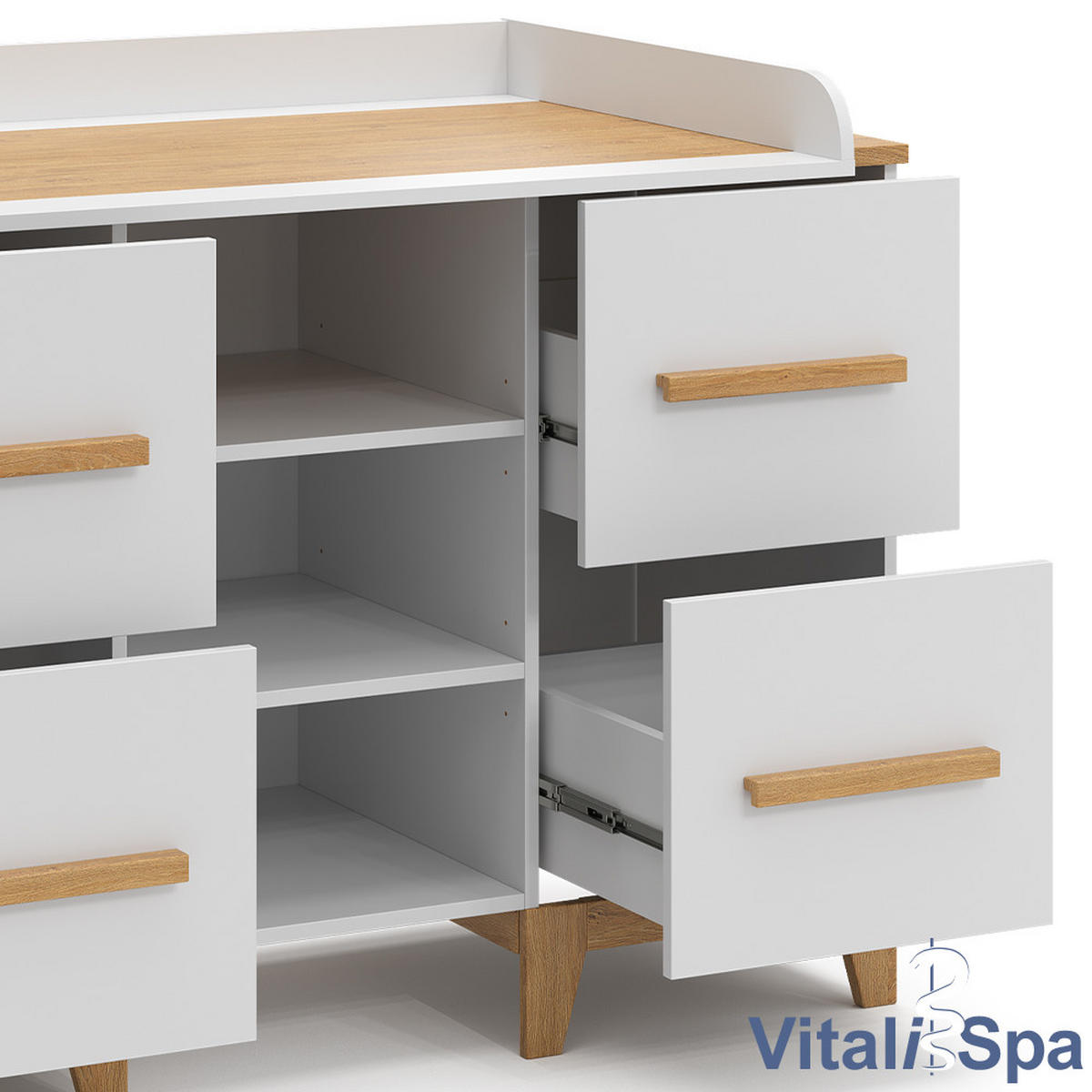 WICKELKOMMODE Malia Weiß 133 x 98 cm XL mit 4 Schubladen - Eichefarben/Weiß, Holzwerkstoff (133/108/70cm) - VitaliSpa
