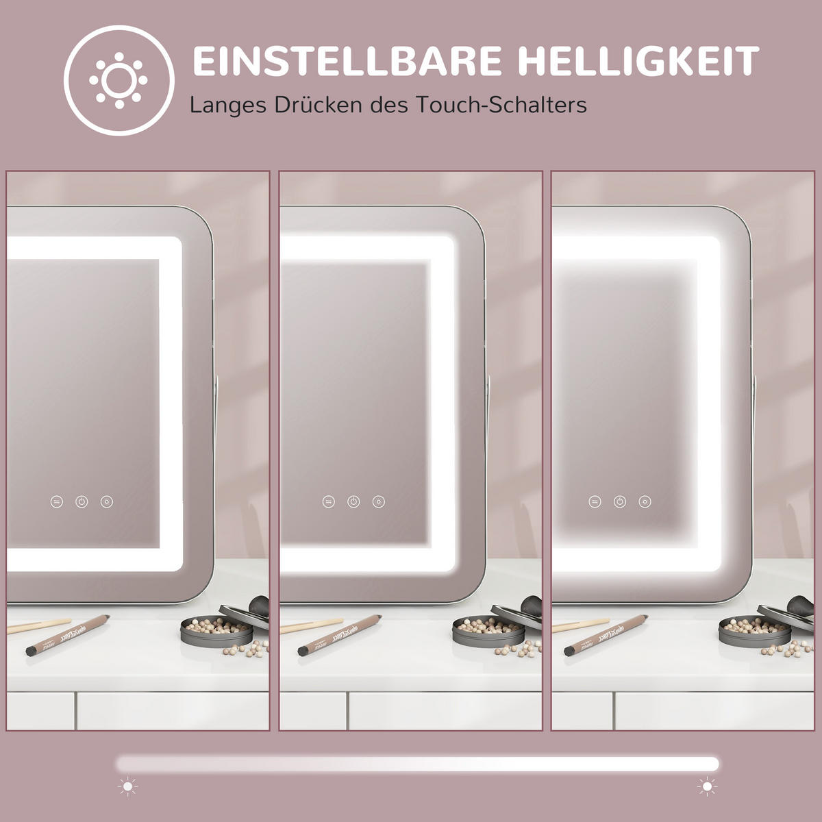 SCHMINKSPIEGEL mit Beleuchtung, LED Kosmetikspiegel mit 3 Lichtfarben, Tischspiegel - Weiß, Glas (3/41.5/31cm) - HOMCOM