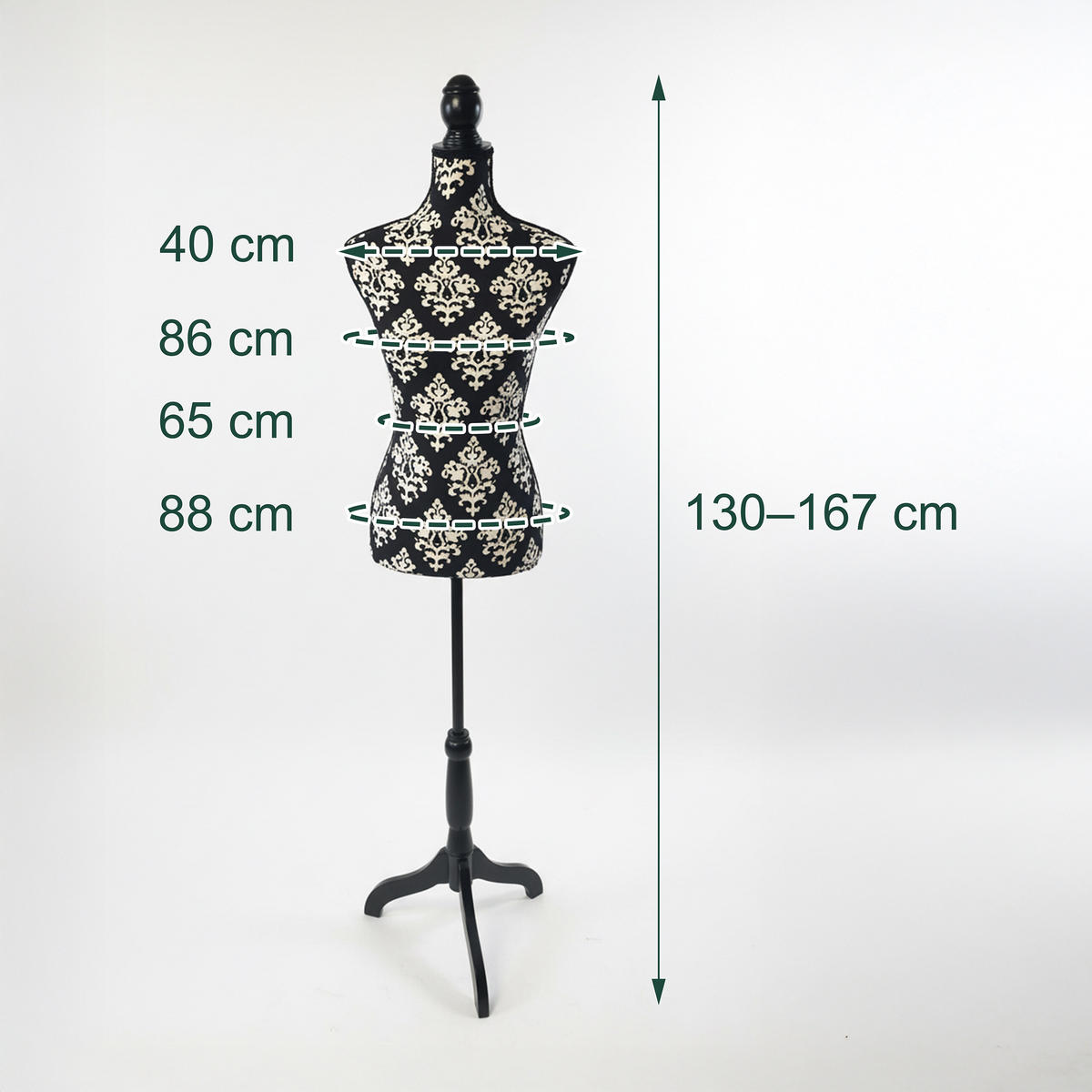 MANEKÝNKA - čierna, drevo/textil (41/167/34cm) - Relaxdays